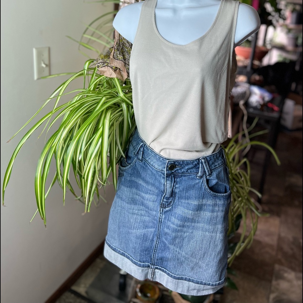 DKNY Plus-sized Jean Mini Skirt